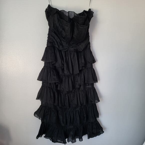Elliatt Maya Anthropologie Pleated Midi Dress BlackSz L Cocktail Party - Picture 1 of 16
